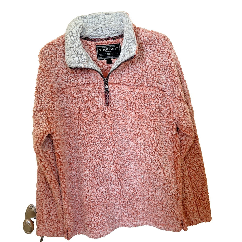 True Grit Mens Size Small 1/4 Zip Long Sleeve Sherpa Pullover Frosty Orange